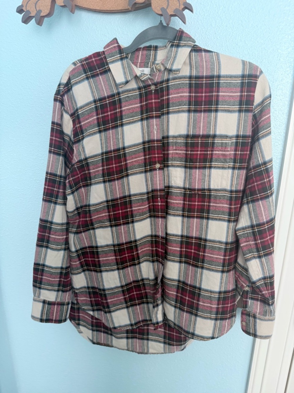 Madewell Unisex Plaid Button-Down Shirt in Burgundy and Cream